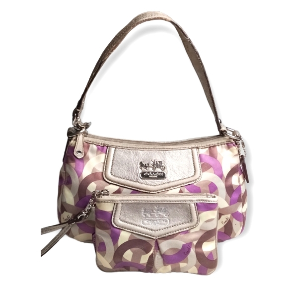 Coach Handbags - Coach op art signature jacquard multi-colored satin purse and wristlet bundle.